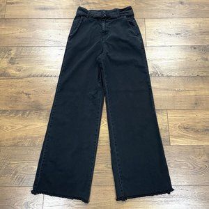 Bella Dahl Pants Womens 27 Wide Leg Raw Hem Fringe Black Stretch‎ High Waist
